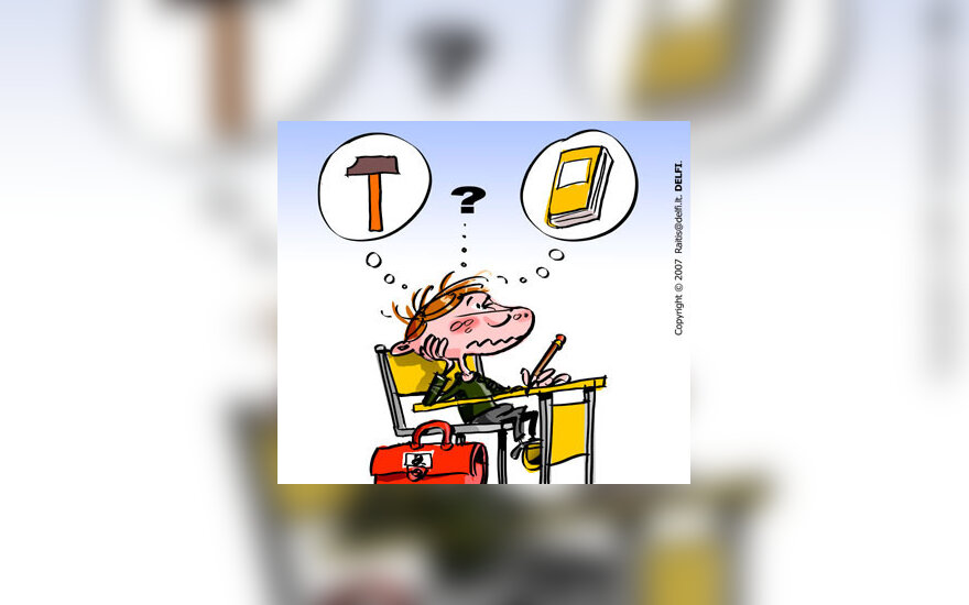 Profesijos pasirinkimas, specialybė, moksleivis, studentas - karikatūra