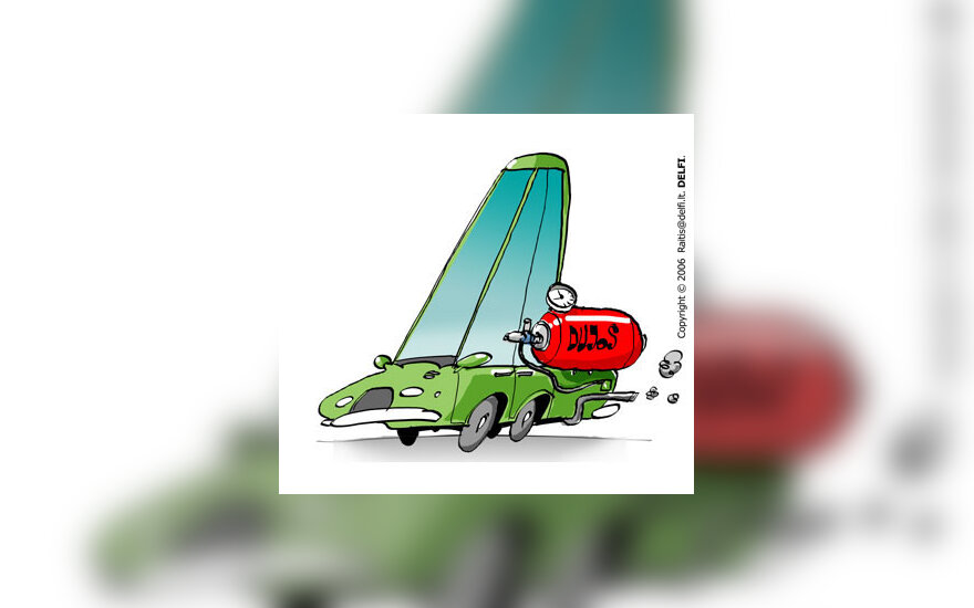 Automobilis su dujine įranga, mašina - karikatūra