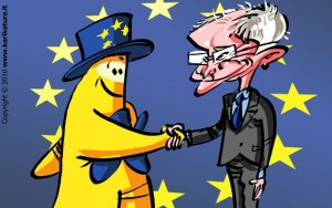 Europiukas susipažįsta su Hermanu van Rompuy - Europos Vadovų Tarybos nuolatiniu vadovu, dar vadinamu neformaliu ES prezidentu.