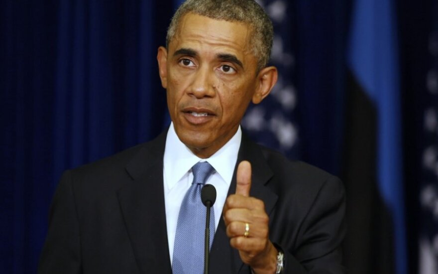 Barack Obama at a press conference in Tallinn