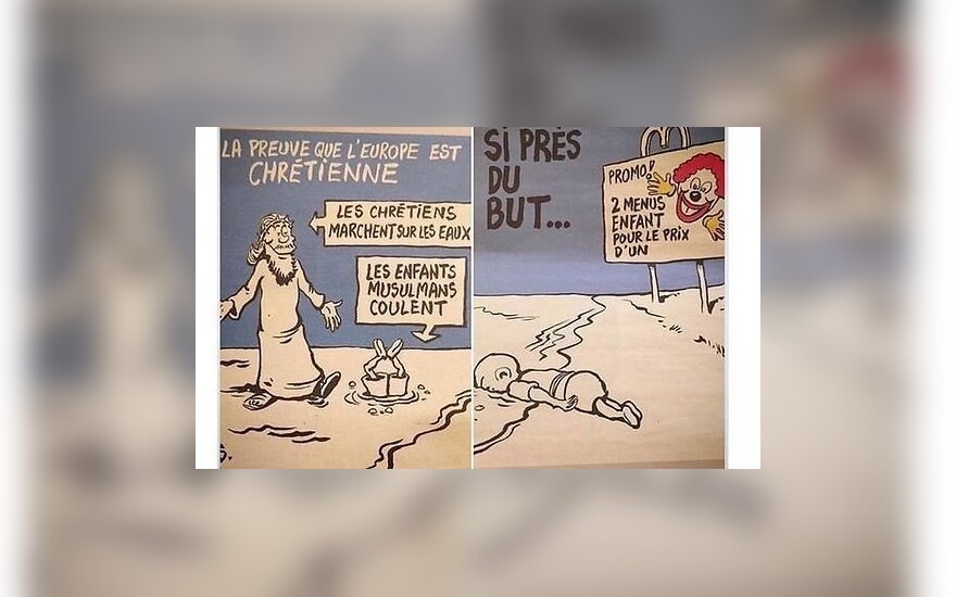 Charlie Hebdo опубликовал карикатуры на погибшего сирийского мальчика