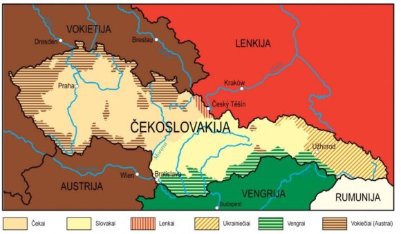 Äekoslovakijos gyventojų tautinÄ sudÄtis iki 1938 m.,eidyklos âBriedisâ iliustracija