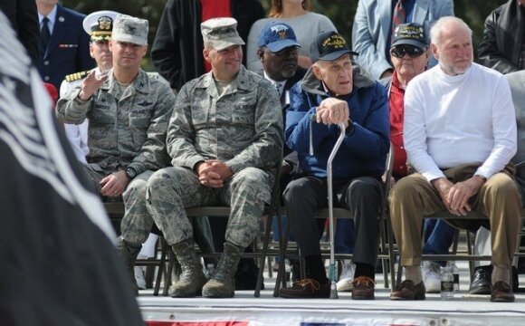 Lifford Kuykendallis (with a wand), 2014, during a celebration honoring war veterans.