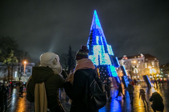 Illumination of a Christmas tree in Vilnius Cathedral Square