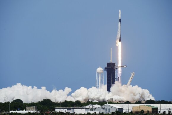 A SpaceX rocket with a crew of two American astronauts has launched a historic flight