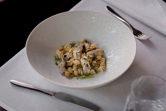 Pasta with sturgeon and parsnips