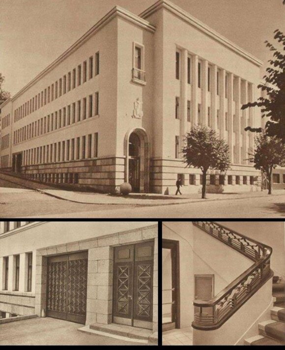 RŪMUOSE. Paveikslas „Lietuvos vartai į jūras“ Kauno prekybos, pramonės ir amatų rūmuose. Nuotrauka publikuota 1938-ųjų leidinyje apie šiuos rūmus