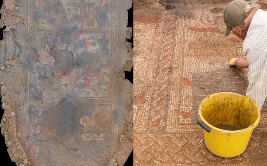 Romos imperijos laikų mozaika ir prabangių rūmų pamatai aptikti Jungtinėje Karalystėje gyvenančio ūkininko namų kieme. Scanpix/VidaPress nuotr.