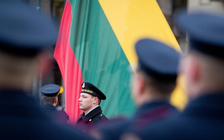 Raising Lithuanian flag