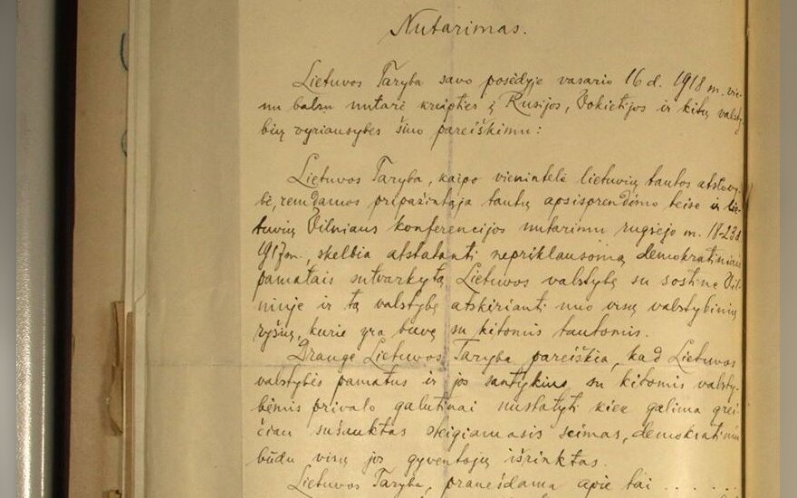 The long-sought original document of the Lithuanian Independence Act signed on February 16 1918 was discovered in Germany