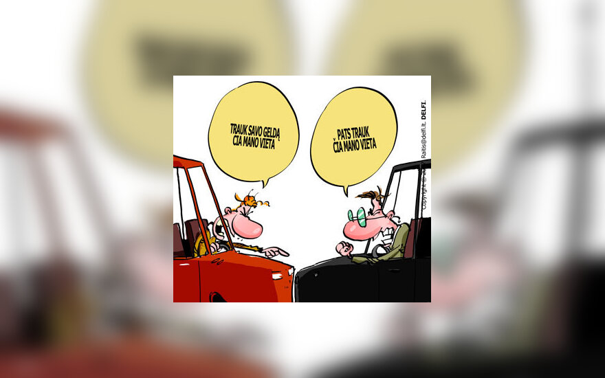 Mašinų parkavimas, automobiliai - karikatūra